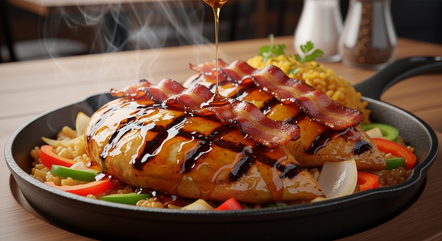Hot Honey Glazed Chicken & Bacon. skillet Hot Honey Glazed Chicken & Bacon. skillet